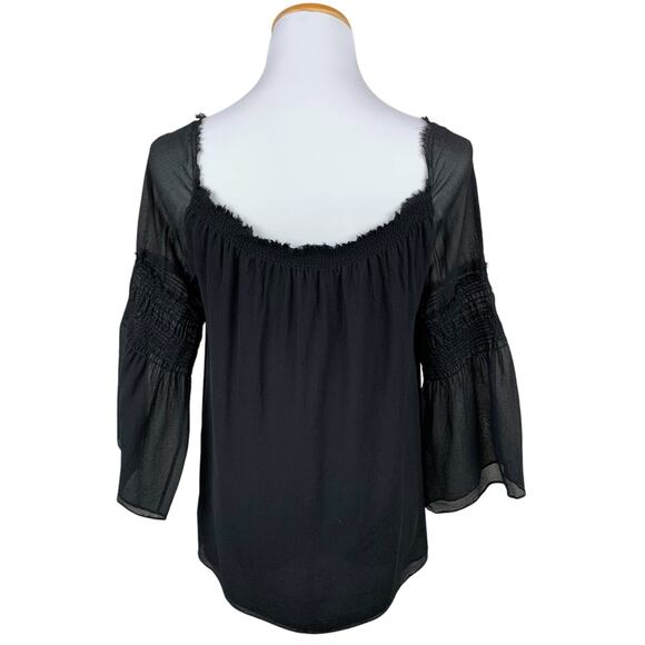 Theory Silk Blouse Black Bell 3/4 Sleeve Georgette Women's L - Picture 5 of 9